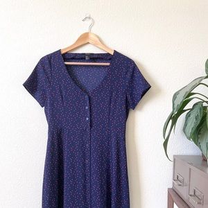 Forever 21 Navy Polka Dot Button Up Dress (M)